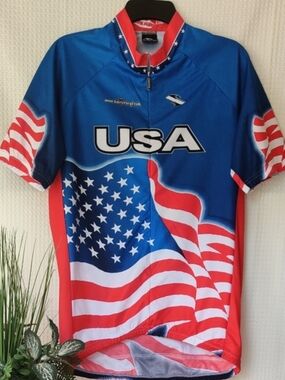 Suarez 3/4 Zip USA Themed Blue and Red Cycling Jersey Size 2XL